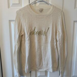 Cream Sweater with Gold 'Cheers!' Embroidery